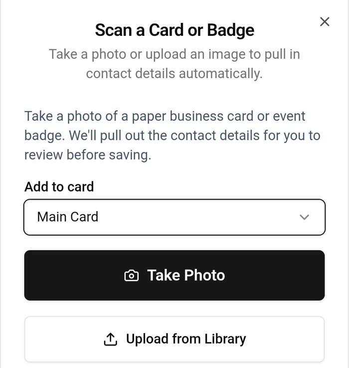 My MASH Card scan a business card or event badge to import contact details