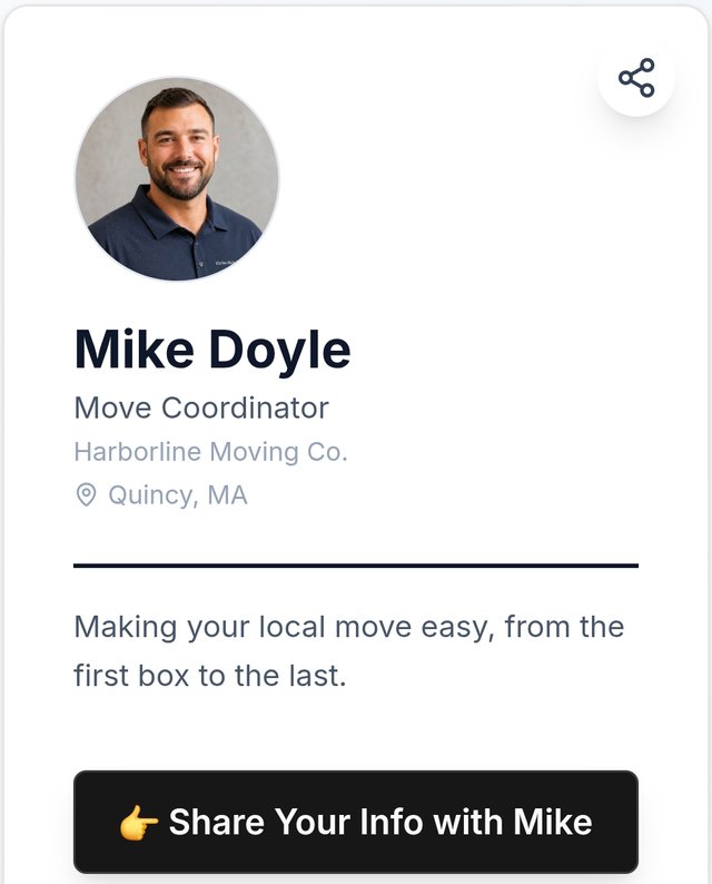 The My MASH Card Minimalist digital business card template designed for movers and service businesses.