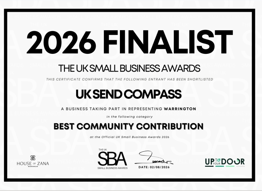 2026 Finalist Certificate — UK Small Business Awards, Best Community Contribution, UK SEND Compass