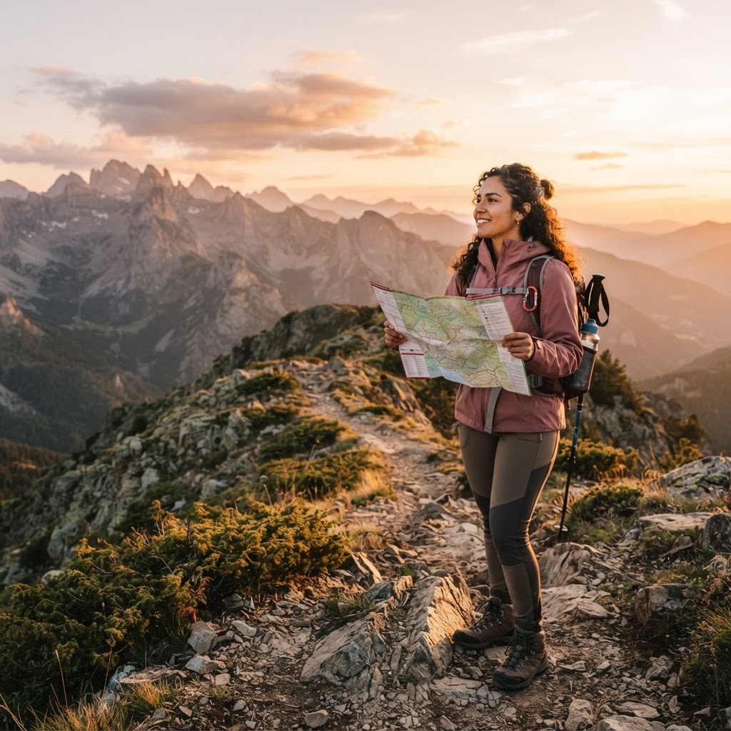 Person hiking with map