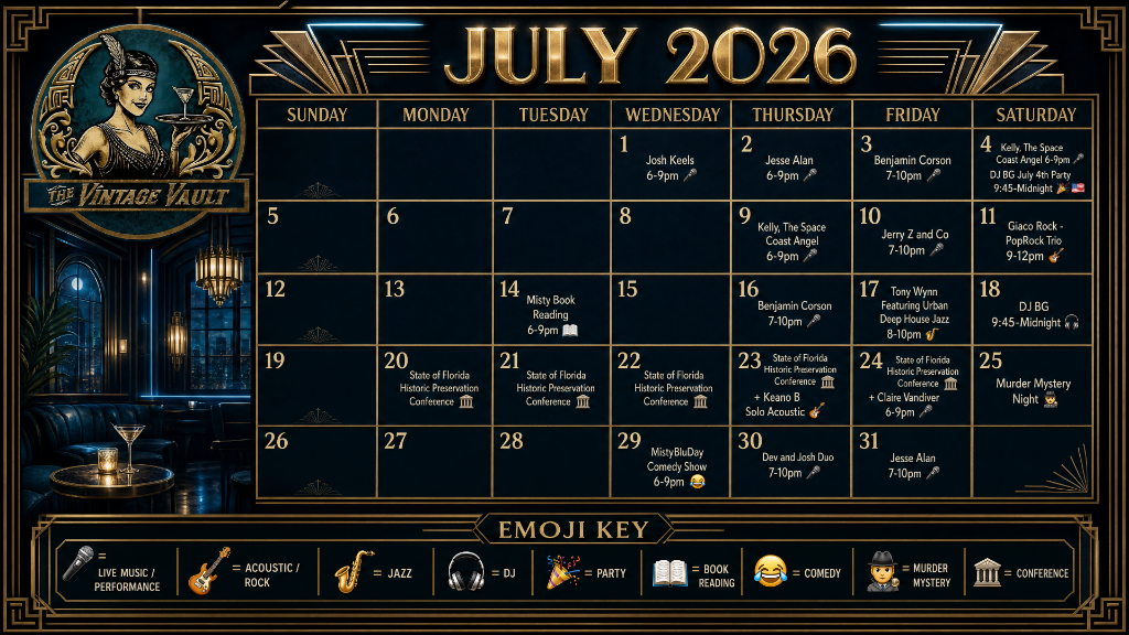 The Vintage Vault — July 2026 Calendar