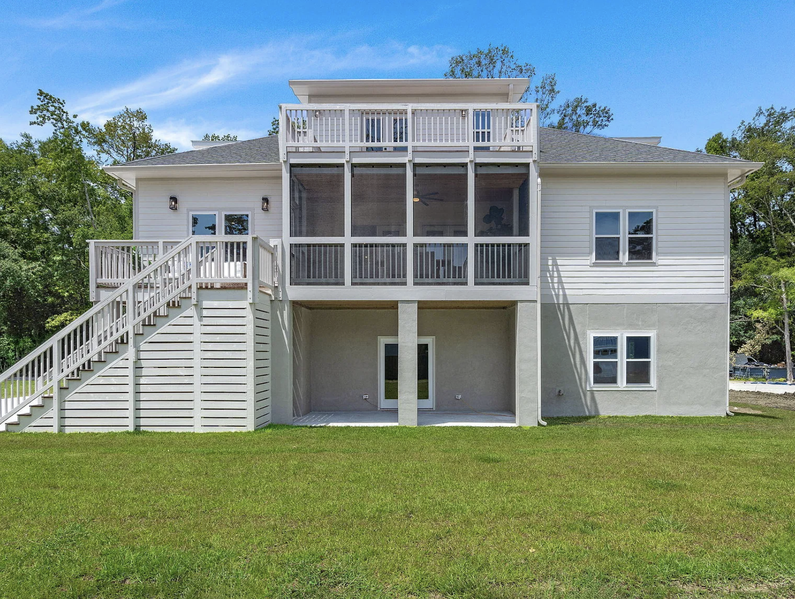 Rear elevation with screened porch and upper deck