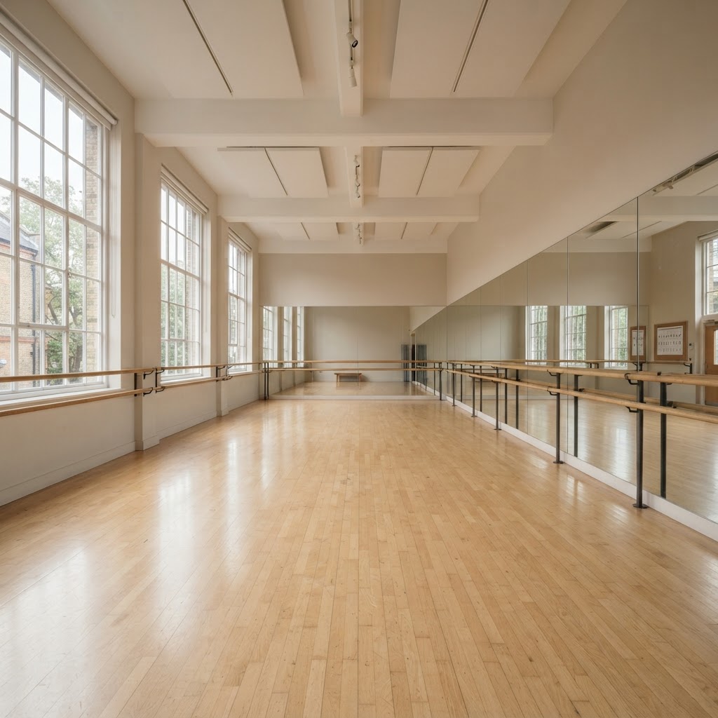 A studio at the Wiener Ballettakademie prepared for rehearsal