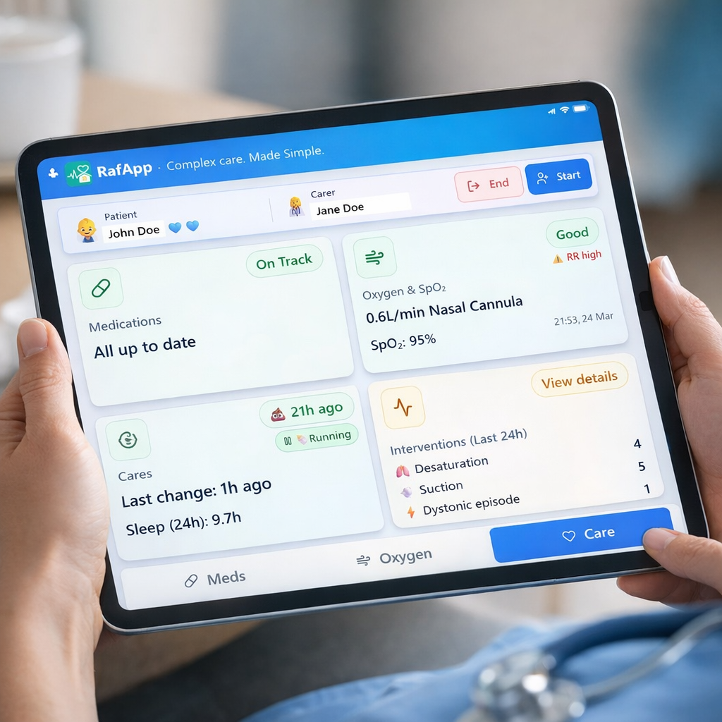 The RafApp dashboard on a tablet