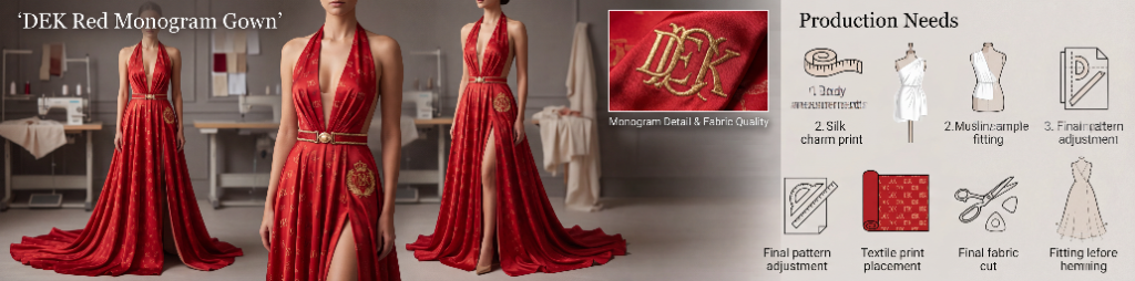 DEK Red Monogram Gown — atelier board