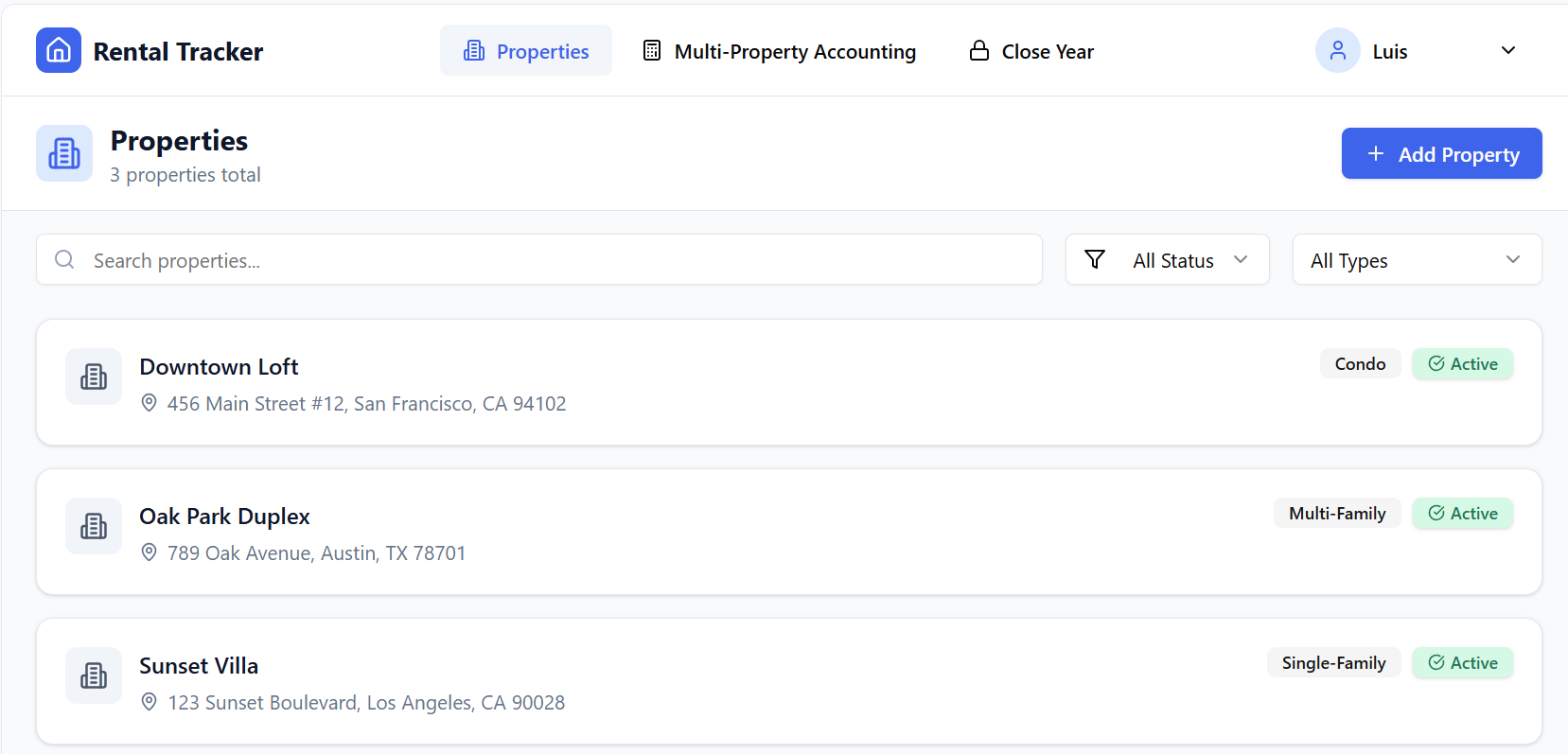 Rental Property Tracker template preview