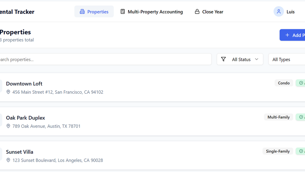 Rental Property Tracker template preview