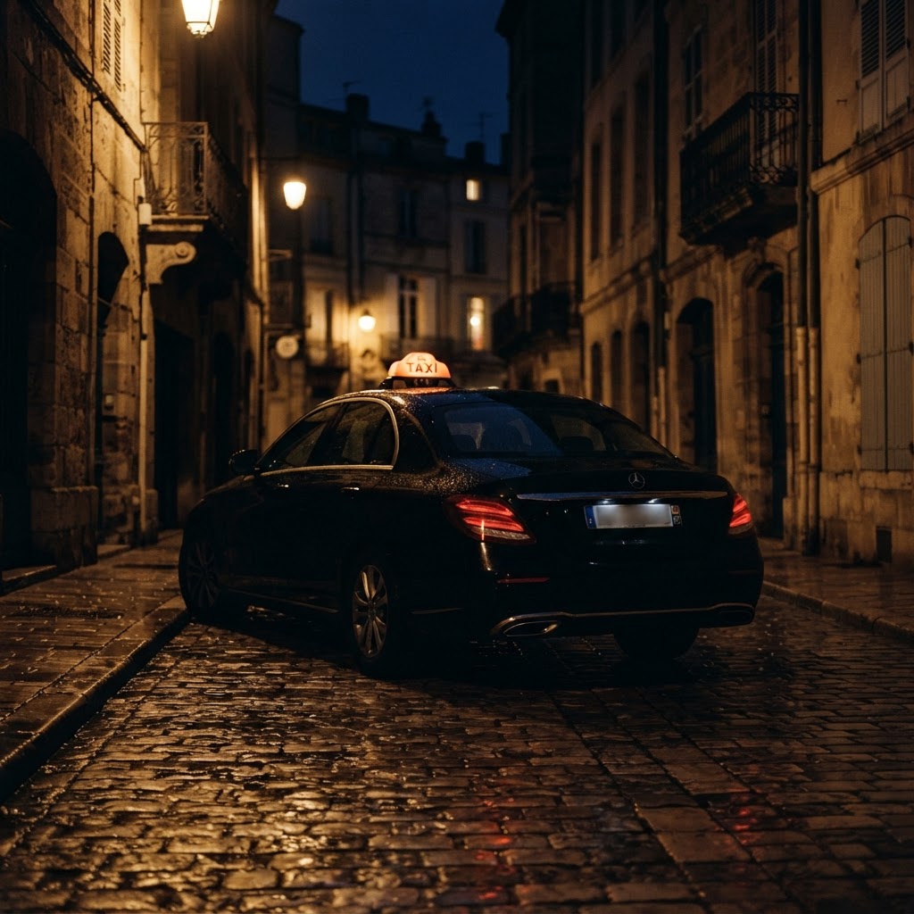 Illustration d’une berline taxi de nuit