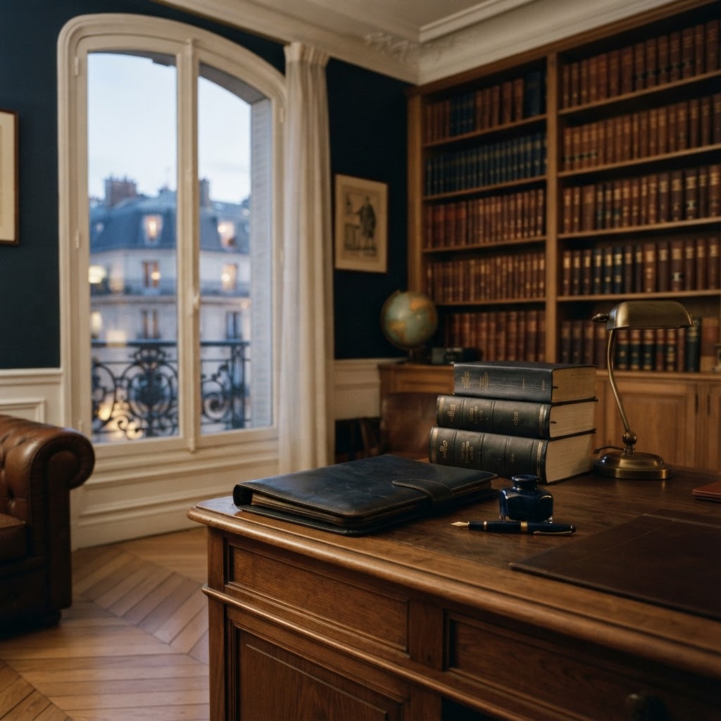Illustration d’un bureau professionnel avec dossiers et livres
