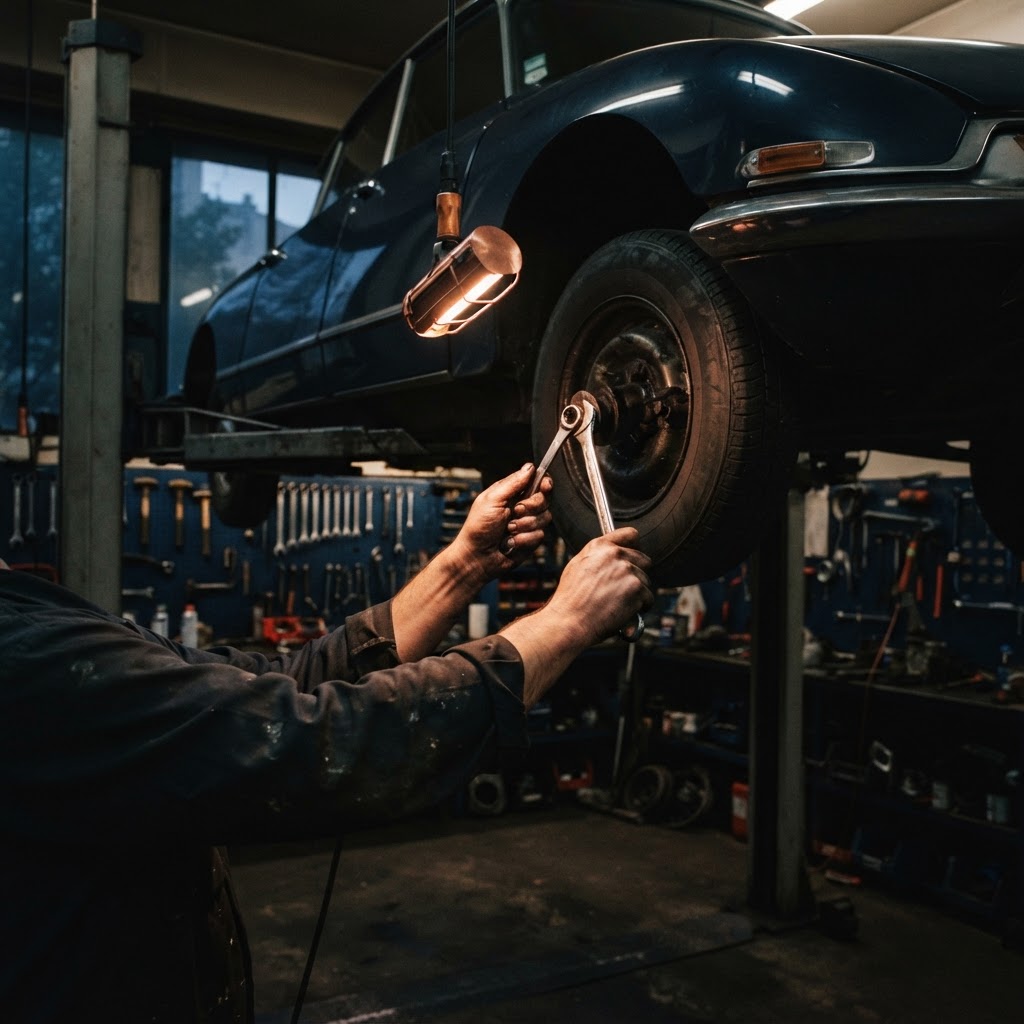 Illustration d’un mécanicien dans un atelier automobile
