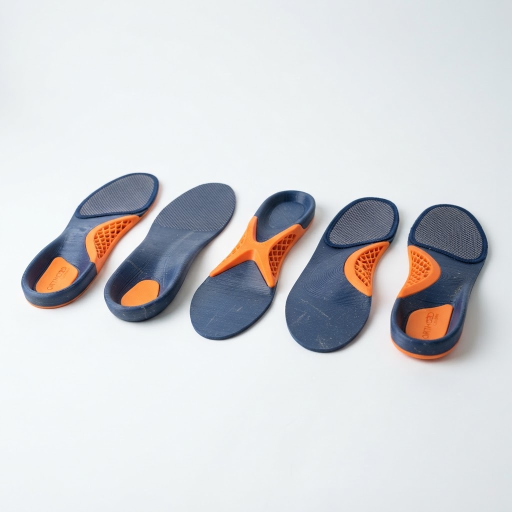 Row of 3D printed orthotic insoles