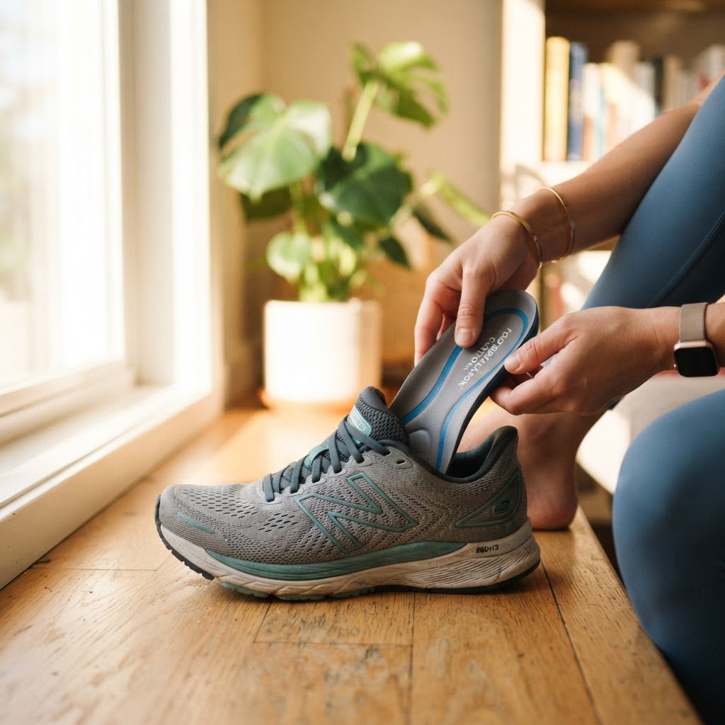 Person inserting orthotic into shoe