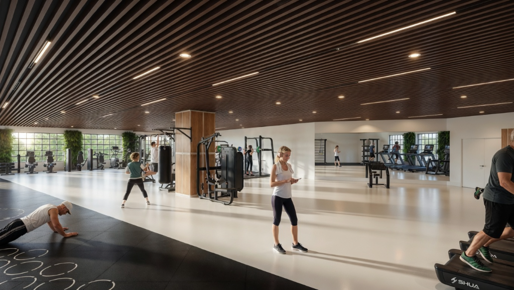 3D visualization luxury home gym concept Qatar - custom gym design render for villa Doha