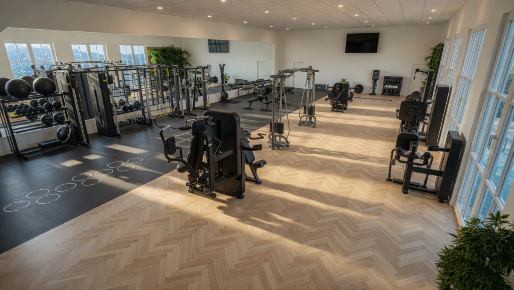 Professional gym installation with modern equipment and lighting - luxury home gym fit-out Qatar
