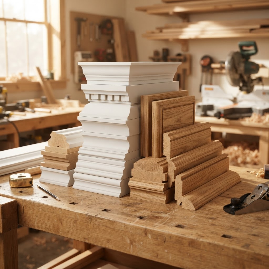 Premium crown molding profiles in MDF and solid hardwood