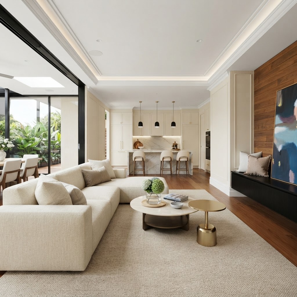 Luxury Central Florida home interior with custom crown molding and architectural millwork details