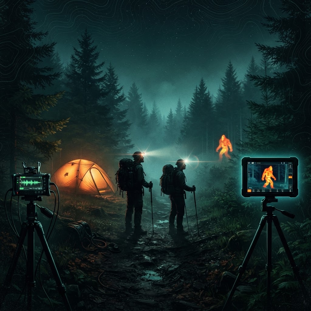 2027 The Bigfoot App Expeditions — night forest camp with hikers, audio recorder and thermal imaging