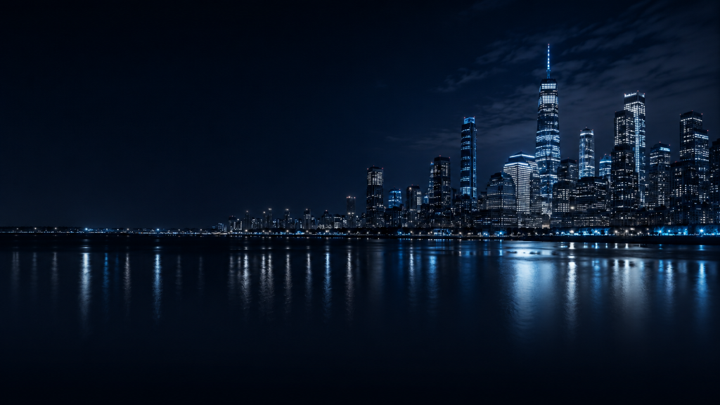 Cinematic city skyline at night