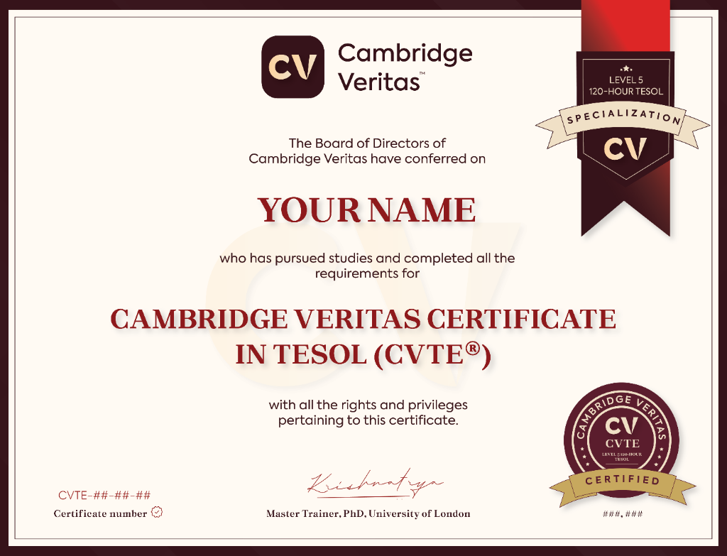 Cambridge Veritas Certificate in TESOL (CVTE)