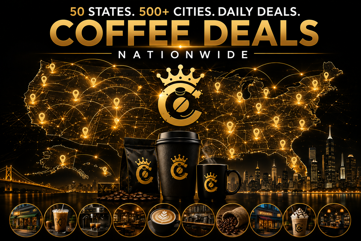 50 States. 500+ Cities. Daily Deals. Coffee Deals Nationwide