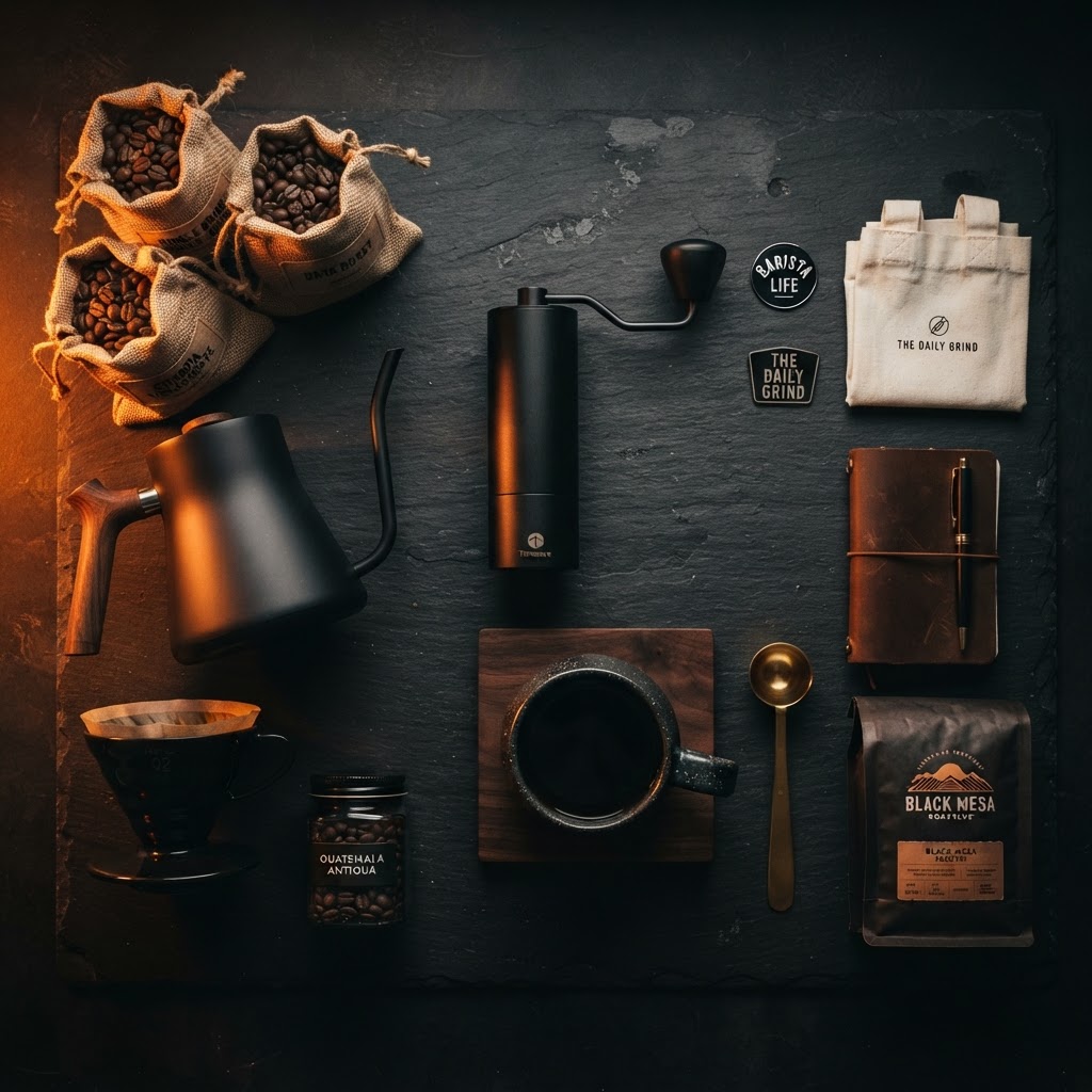 Coffee gear flat lay