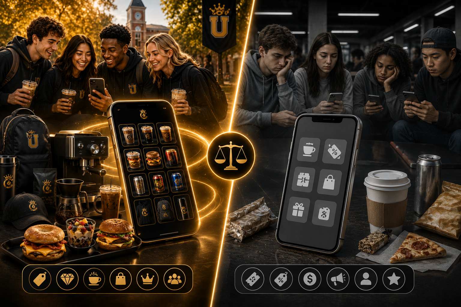 The Difference — CoffeeCanz U vs Typical Student Apps split-screen comparison