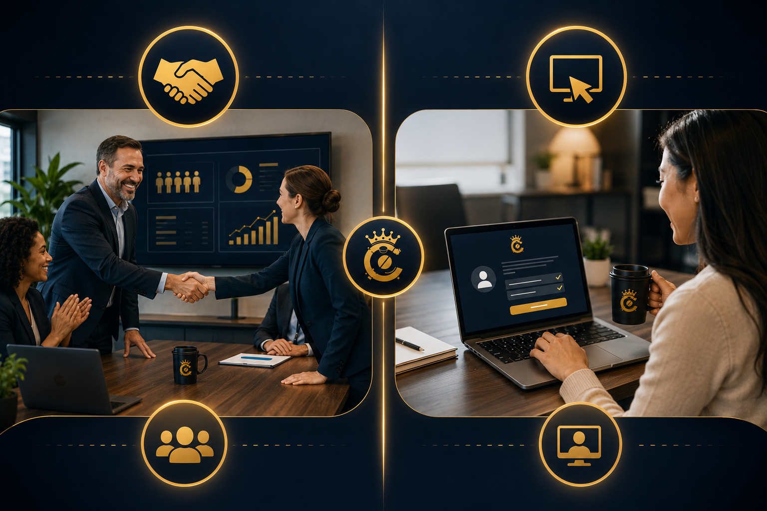 Two ways a company can participate in CoffeeCanz — in-person corporate program on the left, digital employee self-enrollment on the right