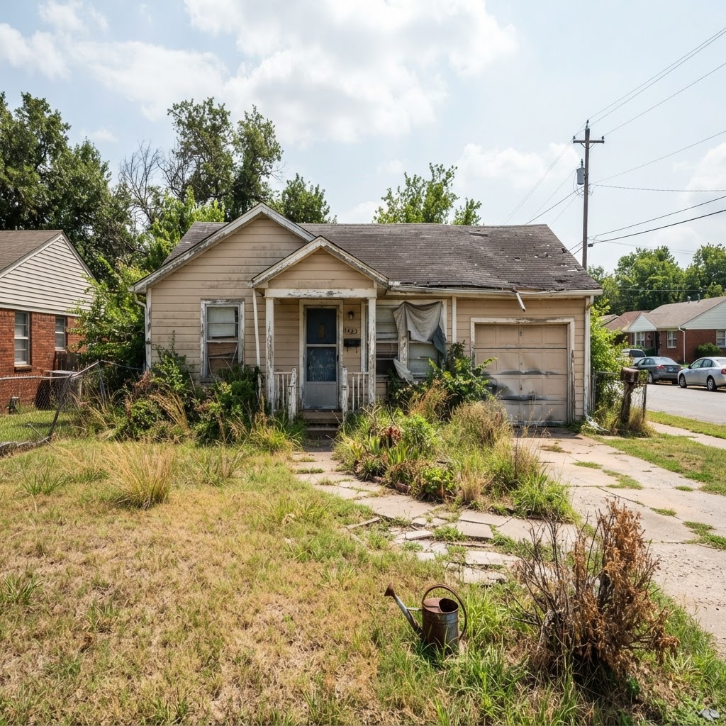 Before - Inherited Property Overwhelmed by Years of Neglect