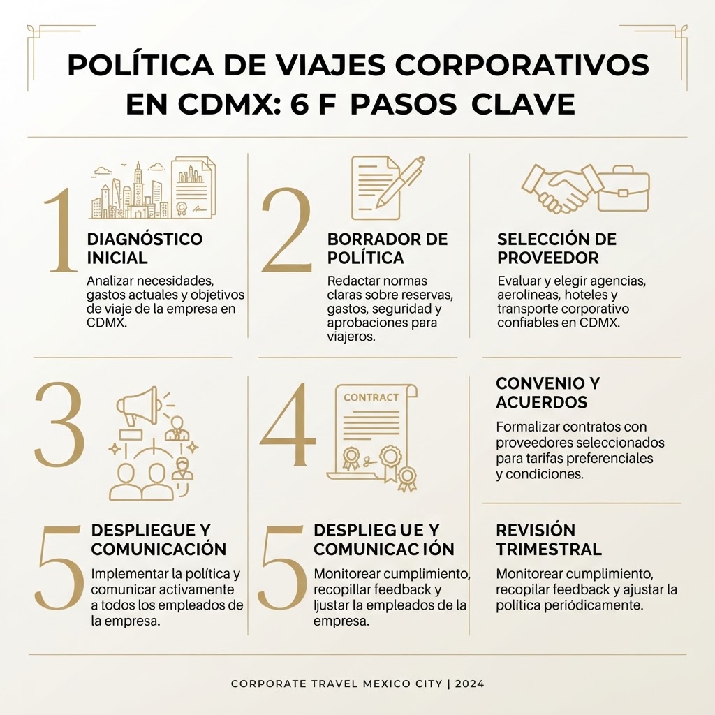 Infografía con los pasos para implementar una política de transporte de empleados en una empresa de CDMX