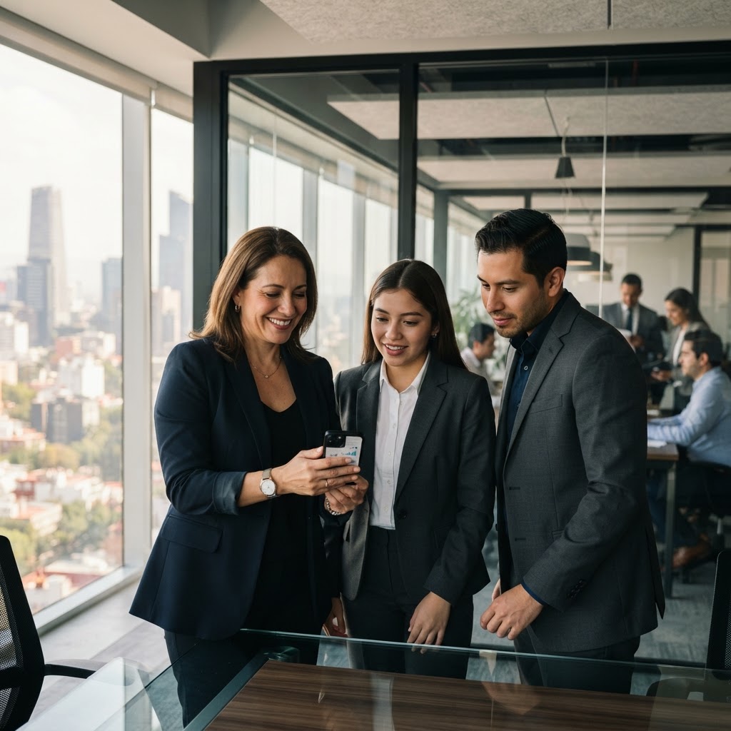 Equipo de profesionales en una oficina corporativa en Ciudad de México