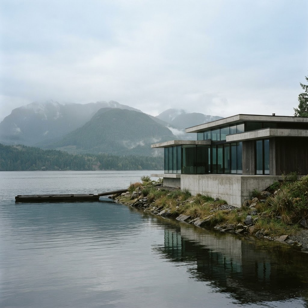 Modern architecture and coastline in Vancouver, British Columbia