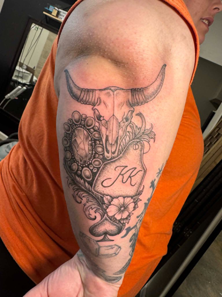Bull skull with KK initials