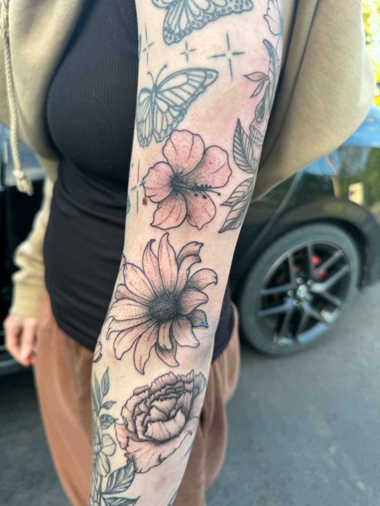Floral sleeve with butterflies