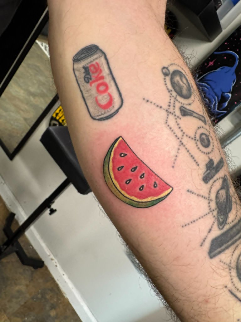Diet Coke and watermelon color tattoos