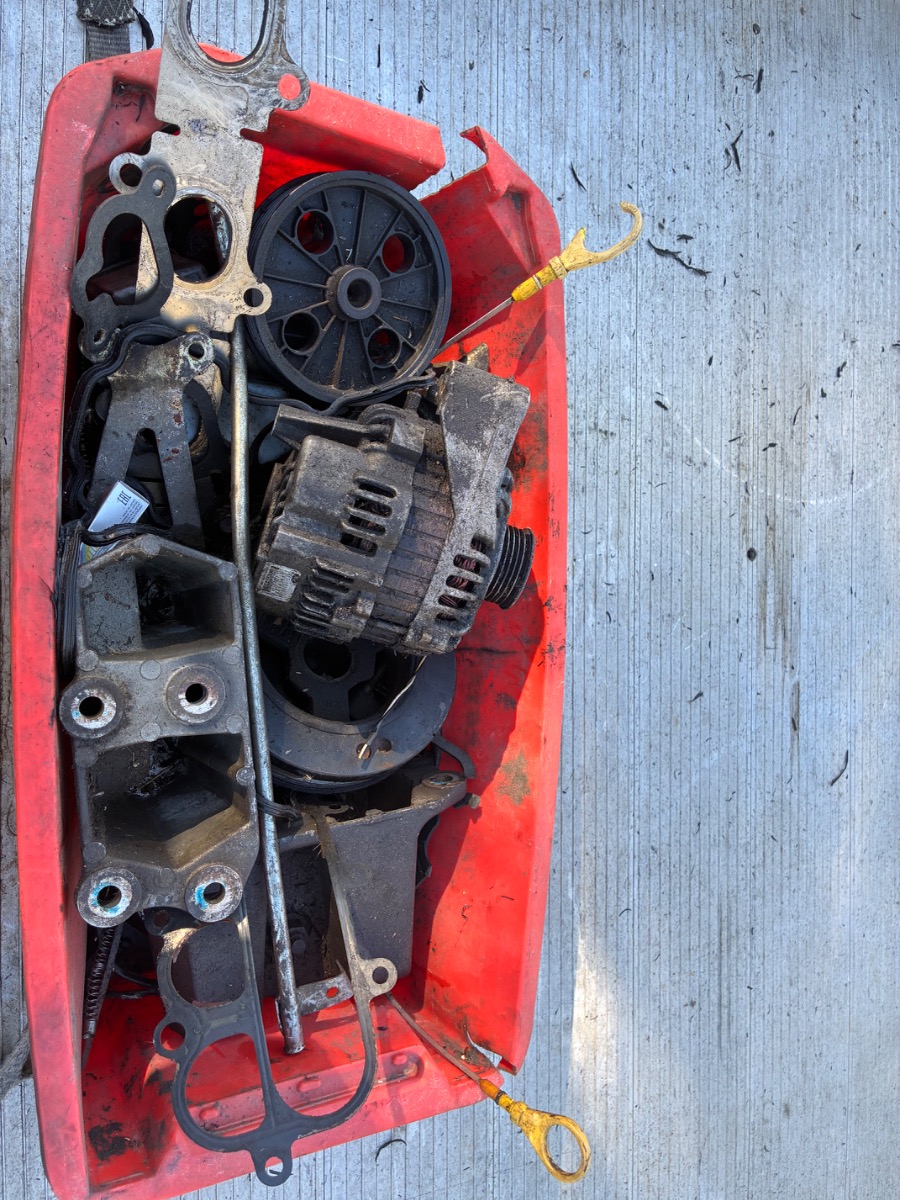 Ford Barra power steering pump and alternator and box of random parts