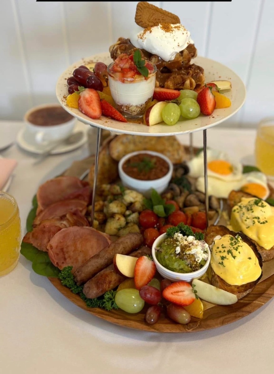 9 sets of 2 Tiered Serving Stands- Timber Tray and China Plate included