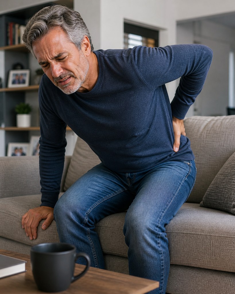 Hombre levantándose con dolor