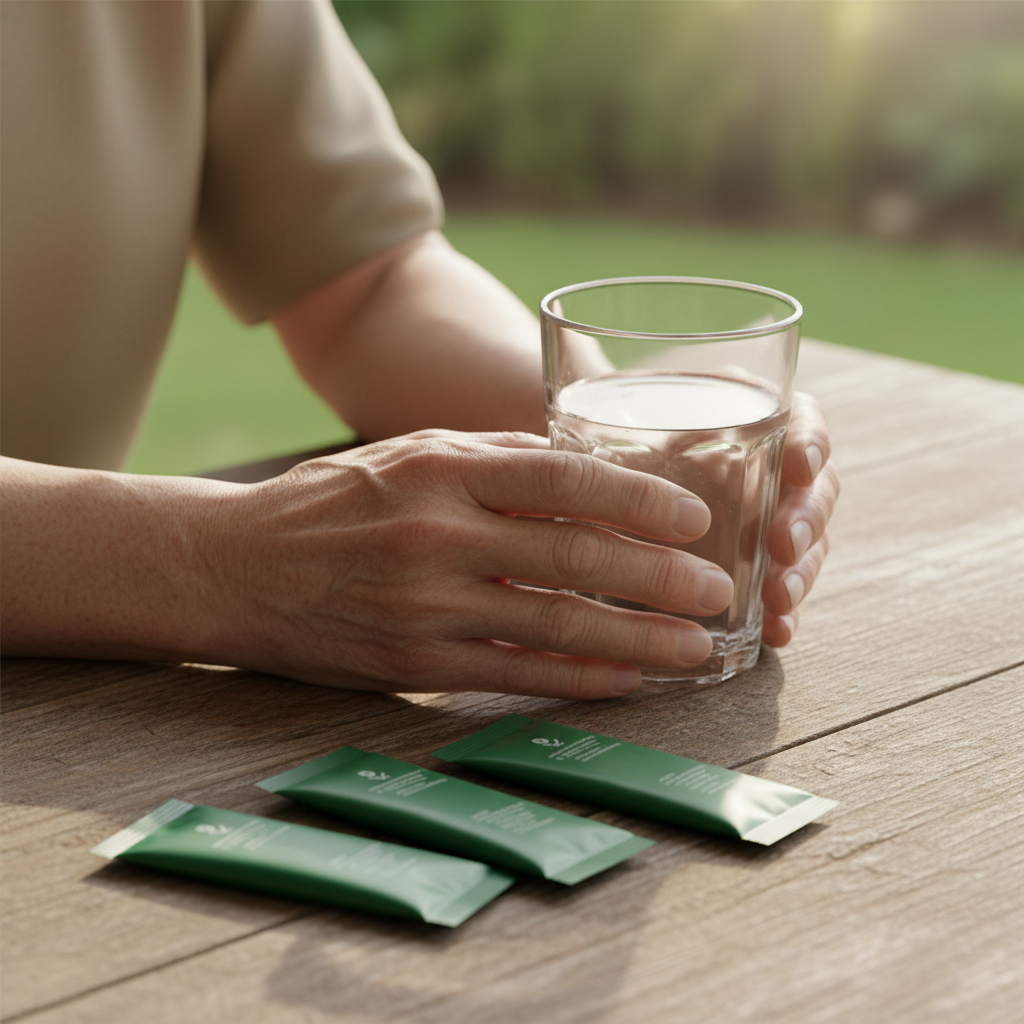 Manos tomando suplementos nutricionales naturales