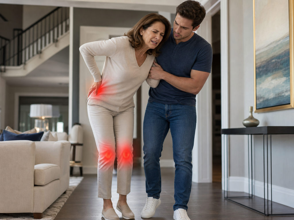 Persona con dolor de rodilla y cadera