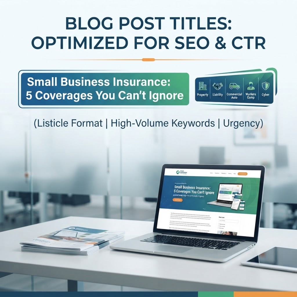 Here are a few options for your blog post title, keeping them under 60 characters and optimized for SEO:

**The "Must-Have" Approach (Strongest for CTR)**
*   Small Business Insurance: 5 Coverages You Can’t Ignore
*   Essential Insurance Every Small Business Needs in 2024

**The "Risk Management" Approach (Authoritative)**
*   Protect Your Business: A Guide to Essential Insurance
*   Is Your Business Covered? Essential Insurance Basics

**The "Simple/Direct" Approach (Search-Friendly)**
*   Small Business Insurance 101: A Simple Coverage Guide
*   Essential Insurance Coverage for Small Business Owners

**My Top Recommendation:**
**"Small Business Insurance: 5 Coverages You Can’t Ignore"**

*   **Why it works:** It uses a listicle format (which is proven to increase clicks), includes high-volume keywords ("Small Business Insurance"), and creates a sense of urgency ("Can't Ignore").