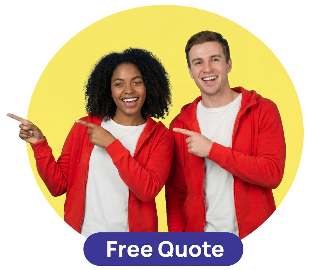 Happy customer pointing