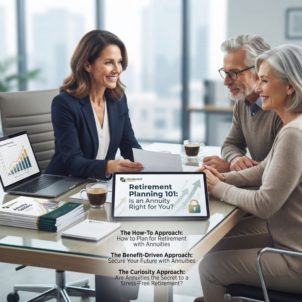 Here are a few options for your blog post title, categorized by the "angle" they take:

**The "How-To" Approach (Best for SEO)**
*   How to Plan for Retirement with Annuities: A Guide (50 chars)
*   Retirement Planning 101: Is an Annuity Right for You? (51 chars)

**The Benefit-Driven Approach (High Click-Through Rate)**
*   Secure Your Future: Planning Retirement with Annuities (51 chars)
*   Guarantee Your Income: A Simple Guide to Annuities (49 chars)

**The Question/Curiosity Approach (Engaging)**
*   Are Annuities the Secret to a Stress-Free Retirement? (51 chars)
*   Annuities Explained: Are They Key to Your Retirement? (51 chars)

**My Top Recommendation:**
**"Retirement Planning 101: Is an Annuity Right for You?"**

*   **Why it works:** It uses "Retirement Planning" (a high-volume keyword), frames the topic as an educational guide, and ends with a question that encourages the reader to click to find the answer.