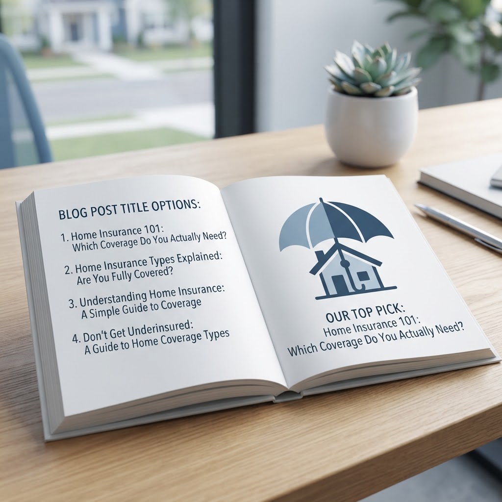 Here are a few options for your blog post title, keeping them under 60 characters and optimized for clicks:

**Option 1 (Benefit-focused):**
Home Insurance 101: Which Coverage Do You Actually Need?

**Option 2 (Curiosity-driven):**
Home Insurance Types Explained: Are You Fully Covered?

**Option 3 (Direct & Clear):**
Understanding Home Insurance: A Simple Guide to Coverage

**Option 4 (The "Mistake" angle):**
Don’t Get Underinsured: A Guide to Home Coverage Types

**My top recommendation:**
**Home Insurance 101: Which Coverage Do You Actually Need?** 
*(It directly addresses a pain point, promises simplicity, and creates an immediate "need to know" feeling for the reader.)*