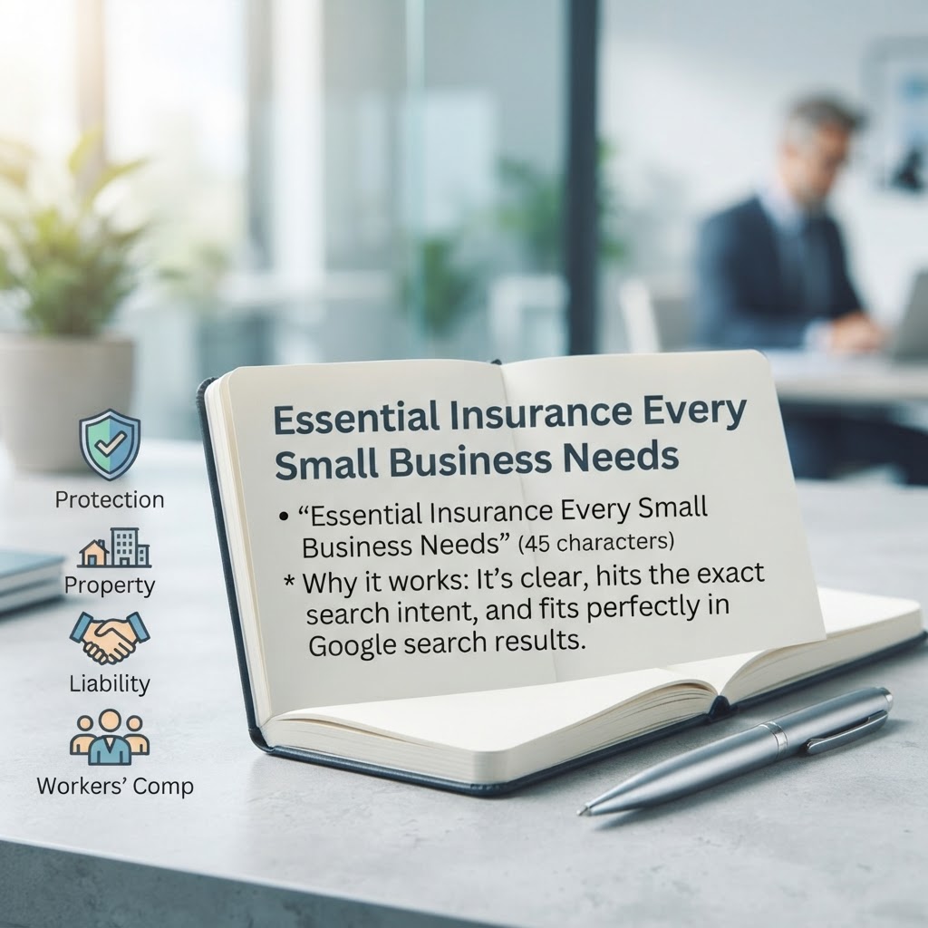 Here are a few options for your blog post title, keeping them under 60 characters and optimized for search:

**The "Must-Have" Approach (Best for Authority)**
*   Essential Insurance Every Small Business Needs

**The "Risk-Reduction" Approach (Best for Click-Throughs)**
*   5 Insurance Policies to Protect Your Small Business

**The "Ultimate Guide" Approach (Best for SEO Ranking)**
*   Small Business Insurance: The Ultimate Coverage Guide

**The "Fear of Missing Out" Approach (Most Engaging)**
*   Is Your Business Protected? Must-Have Insurance Types

**My top recommendation:**
**Essential Insurance Every Small Business Needs** (45 characters) 
*Why it works: It’s clear, hits the exact search intent, and fits perfectly in Google search results.*