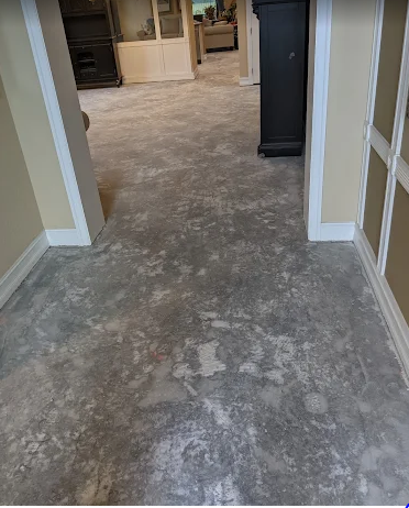 Subfloor after dustless tile removal - Stuart FL hallway and kitchen area