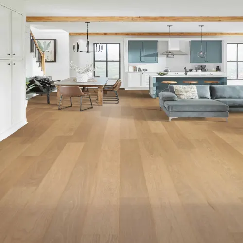 Premium laminate flooring installed in a beautiful living room