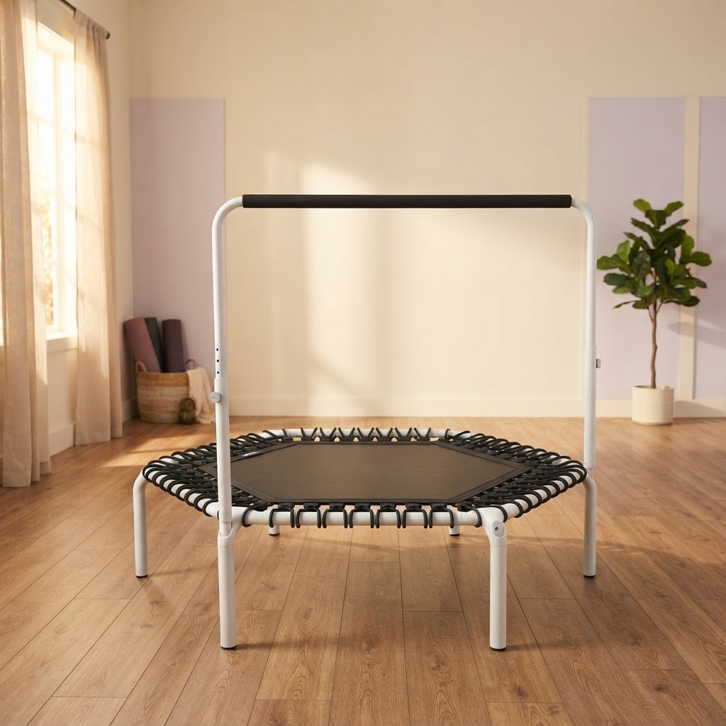 Best Overall Rebounder for Seniors: ACON Fit 55 Hexagon with Balance Handlebar — AngieFitnessTV
