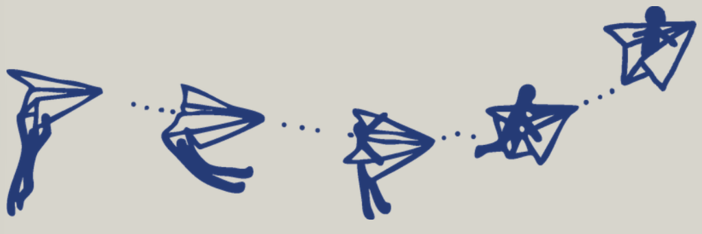 People elevating on paper planes