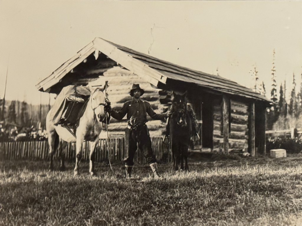 Lewis with horses, 1918