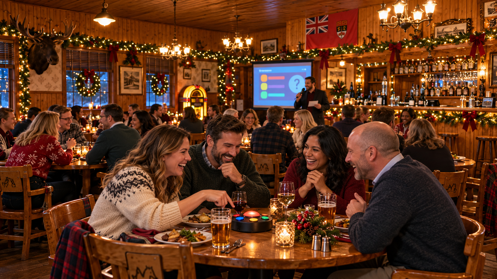 Teams playing the buzzer quiz in the Black Horse Saloon